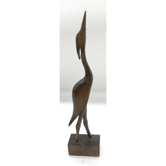 Vintage German Wooden Crane Figurine Mid-Century Modern Carved From One Piece - Picture 3 of 6
